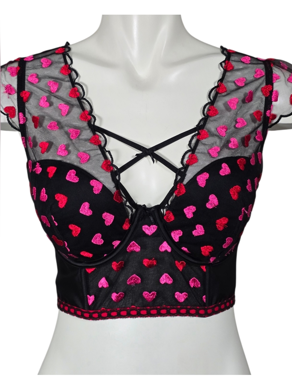 Victoria's Secret Women's Dream Angels Heart Embroidery Bustier Black Small DD